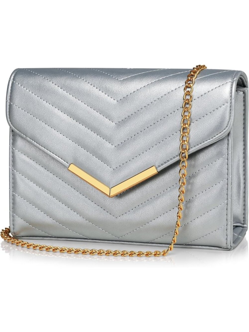 Women's Silver Clutch Purses Envelope Chain Wedding Evening Crossbody Bag